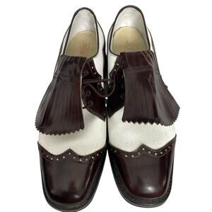 Vintage Etonic Wingtip Golf Shoes Men 11.5 D Metal Spikes Leather Brown White